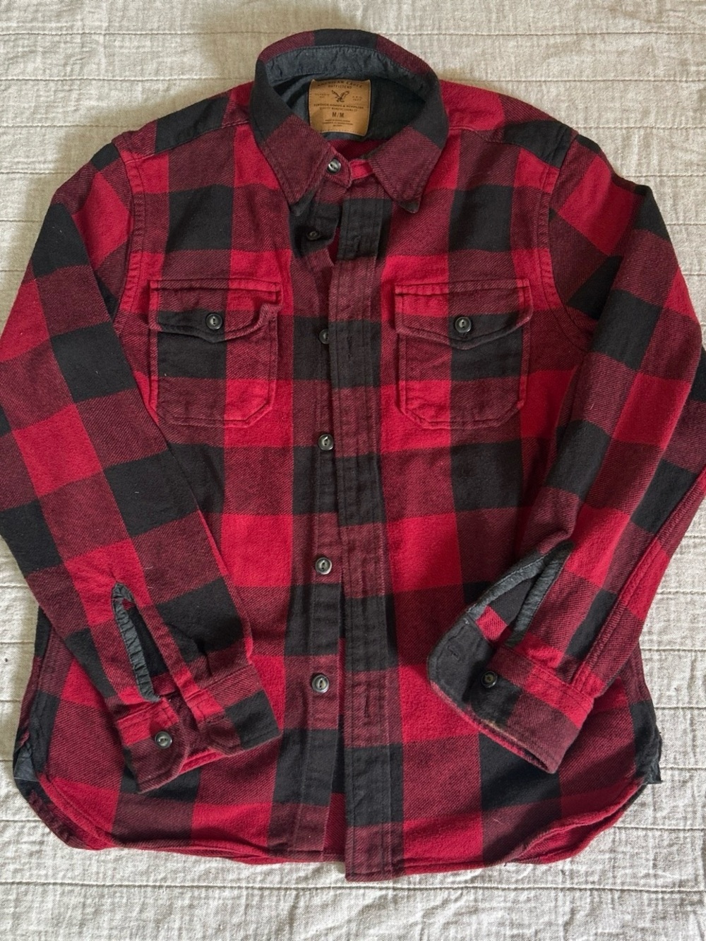 American Eagle Outfitters Red and Black Buffalo Plaid Button-Down Shirt
